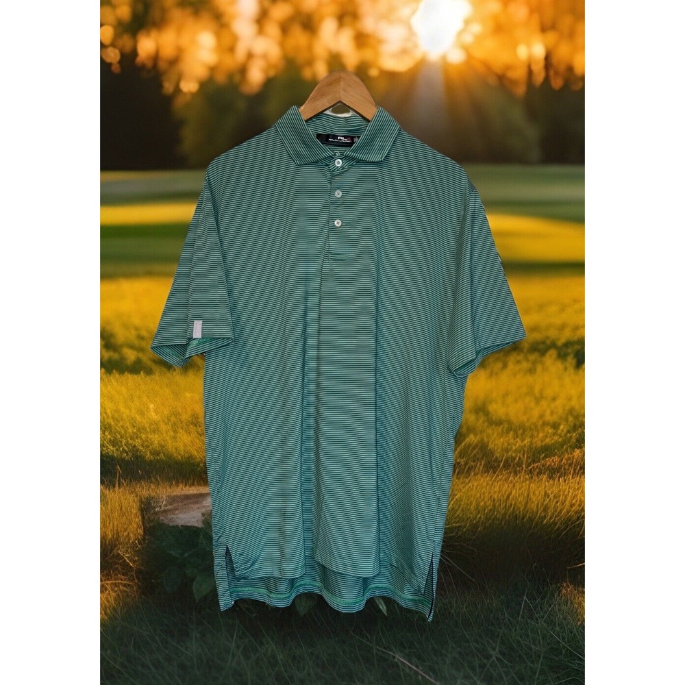 RLX Ralph Lauren Golf Performance Shirt Men Large Green Stripe Polo Short Sleeve